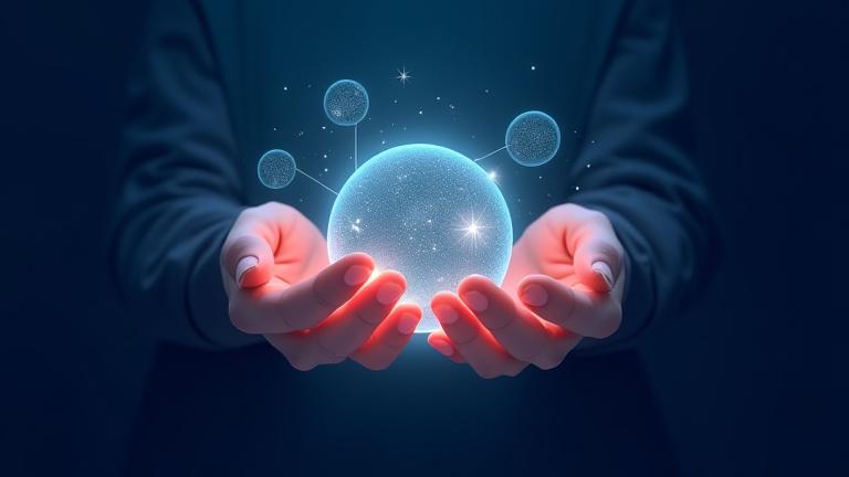 Abstract illustration showing hands interacting with digital data spheres, symbolizing user control over personal information.